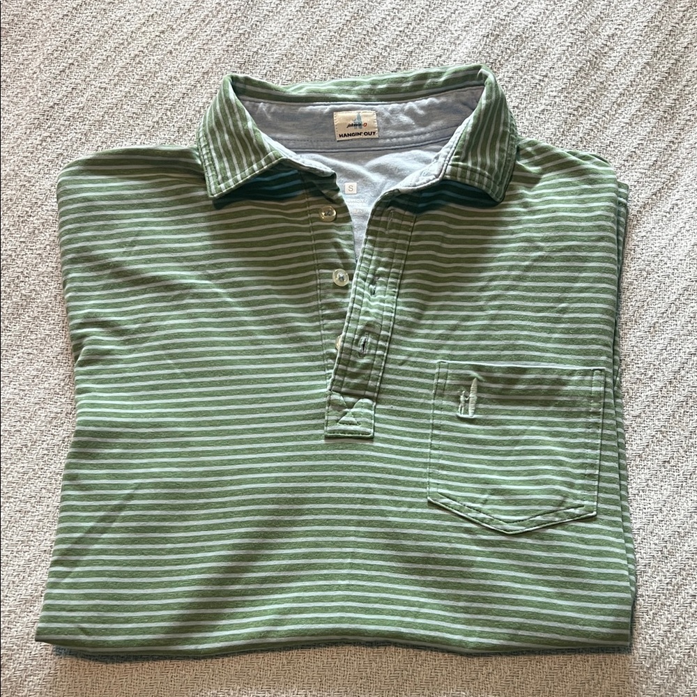 johnnie-O Green and White Striped Polo Shirt